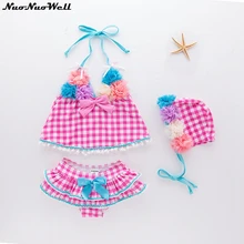 NuoNuoWell/детский купальник для девочек; клетчатый бикини; купальный костюм для маленьких девочек; 3 шт./компл.; купальный костюм; купальники