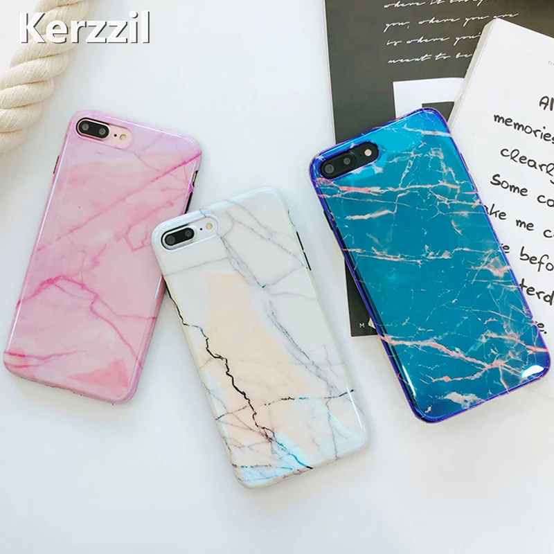 

Kerzzil Blu-Ray Marble Phone Case For iphone X 7 6 8 Case Fashion Smooth Soft TPU Back Cover Capa For iphone 6 S 7 8 Plus Cases
