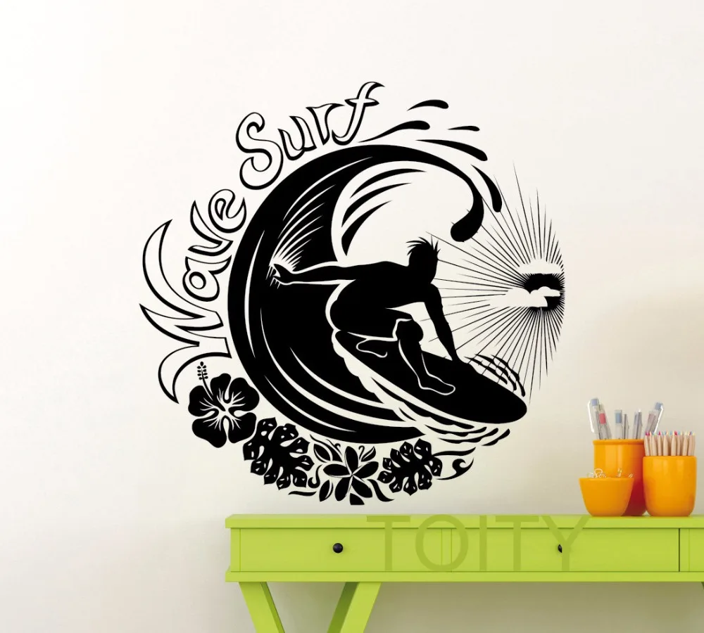 ONDA surf Surf logo pared aventura Mar Océano deporte vinilo Home Room