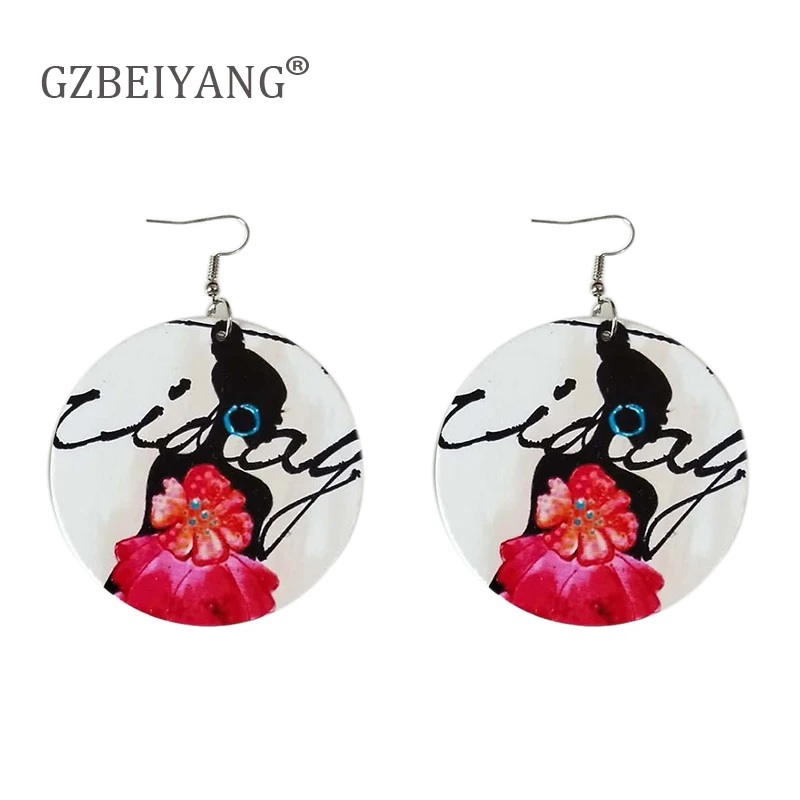 

GZBEIYANG African Personality Design Printed Wooden Pendant Earrings for Sweet and Lovely Girls Jewelry Earrings Gifts