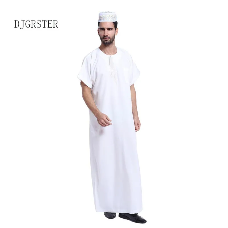 DJGRSTER 2017 New Fashion Men Arab Kaftan Saudi Thobe Thoub Abaya Robe Daffah Dishdasha Muslim Clothing For Men S-XXXL 4 colors