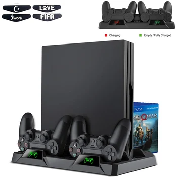 

Cooling Stand for Playstation 4/PS4 Slim/PS4 Pro, Vertical Cooler fan Controller Dual Charger Charging Station 16 Game Storage