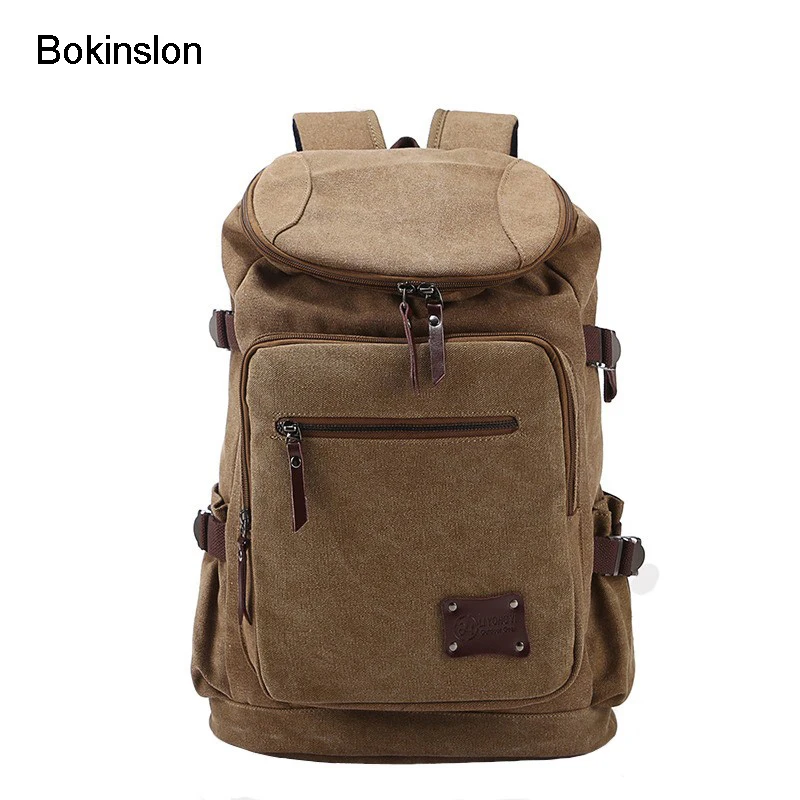 

Bokinslon Backpack Male Canvas Casual Mens Travelling Bag Solid Color College Wind Backpack For Unisex