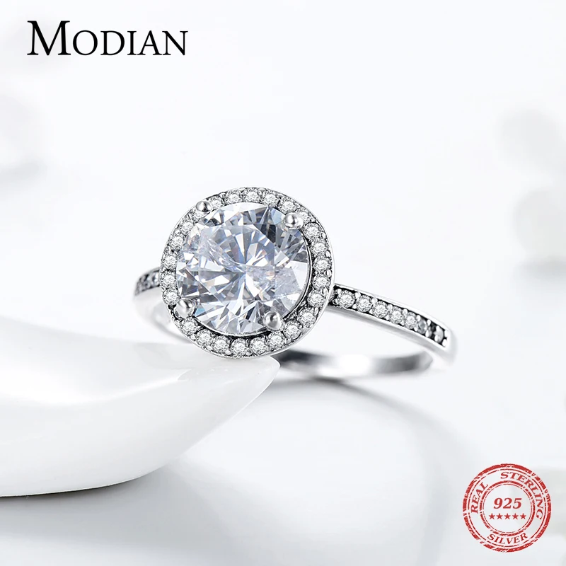 Modian, натуральная 925 пробы, серебро, Круглый, прозрачный CZ, модное кольцо на палец, классические ювелирные изделия для женщин, роскошные обручальные кольца