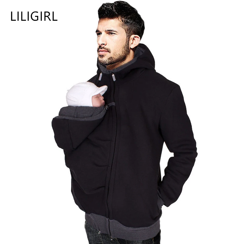 

LILIGIRL Baby Maternity Mom Multi-function Kangaroo Black Hoodies Sweatshirt for Hip Hop WoMen Zipper Jacket Tops Clothing Coat