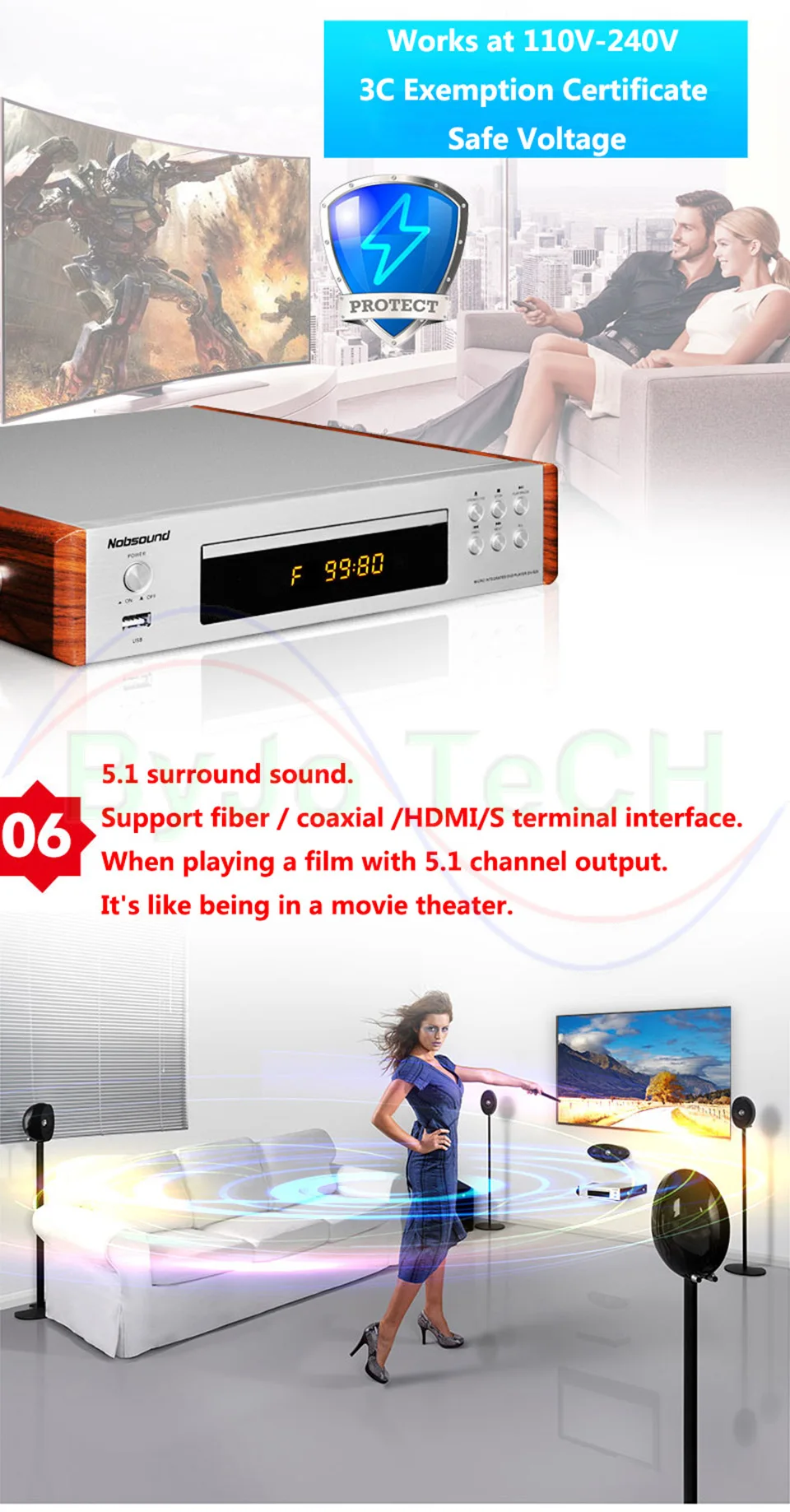 Nobsound DV525 HD DVD CD USB HDMI S-Video A-B функция повтора 5,1 объемный звук KTV профессиональный микрофонный интерфейс