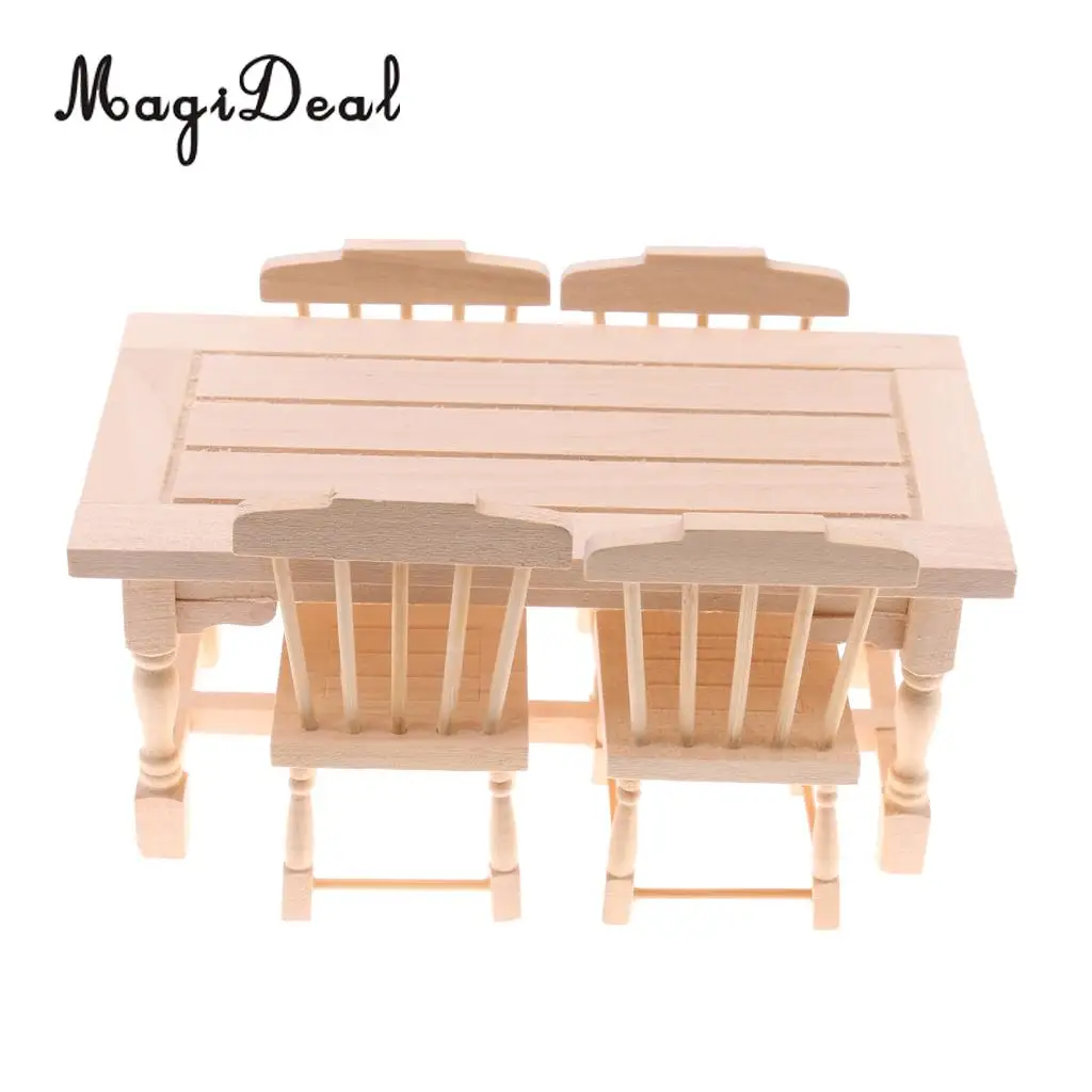 Us 12 16 29 Off 1set 1 12 Dollhouse Miniature Dining Room Restaurant Natural Dining Table Chairs Furniture Decor Accs Kids Pretend Play Toys In