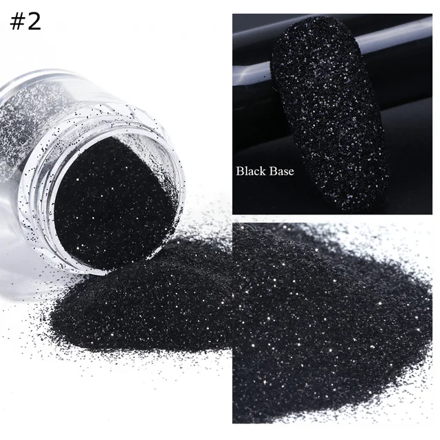 1pc White &1pc Black Nail Glitter Powder Dust Shiny White Black