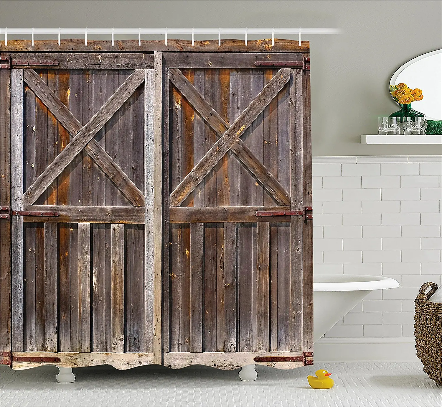 Buy Rustic Shower Curtain Old Wooden Barn Door of