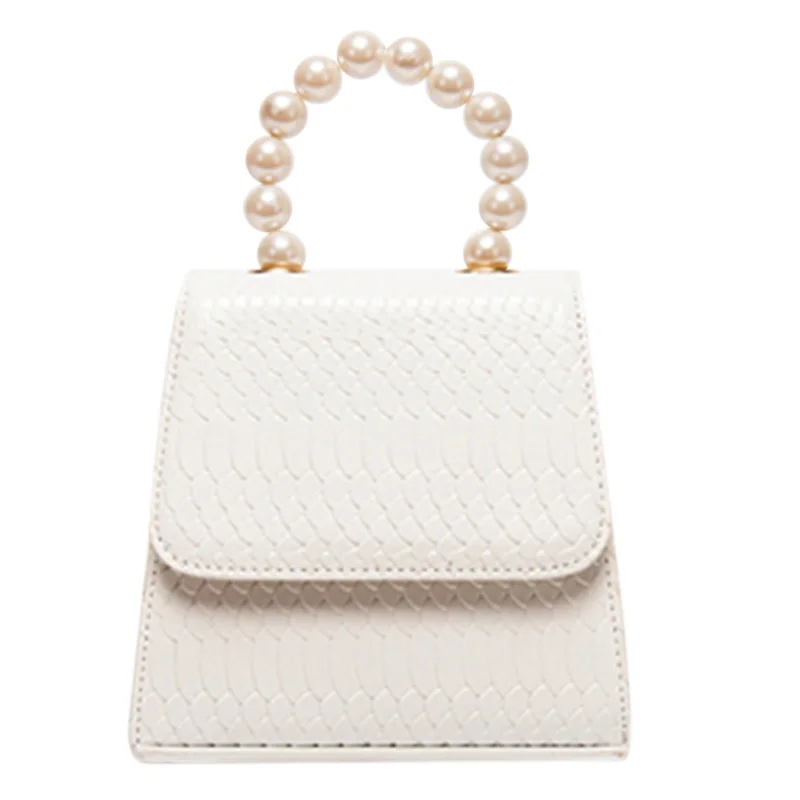 

BEAU-Pearl Tote Bag Fashion New Pu Leather Handbag Crocodile Pattern Chain Shoulder Messenger Bags