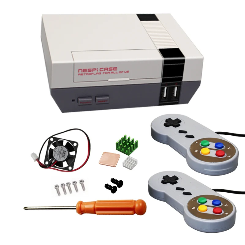 

Mini NES NESPI CASE, Retroflag Nespi Case with Cooling Fan Designed for Raspberry Pi 3 / 2 / B+ with 2 Pcs SNES Controllers