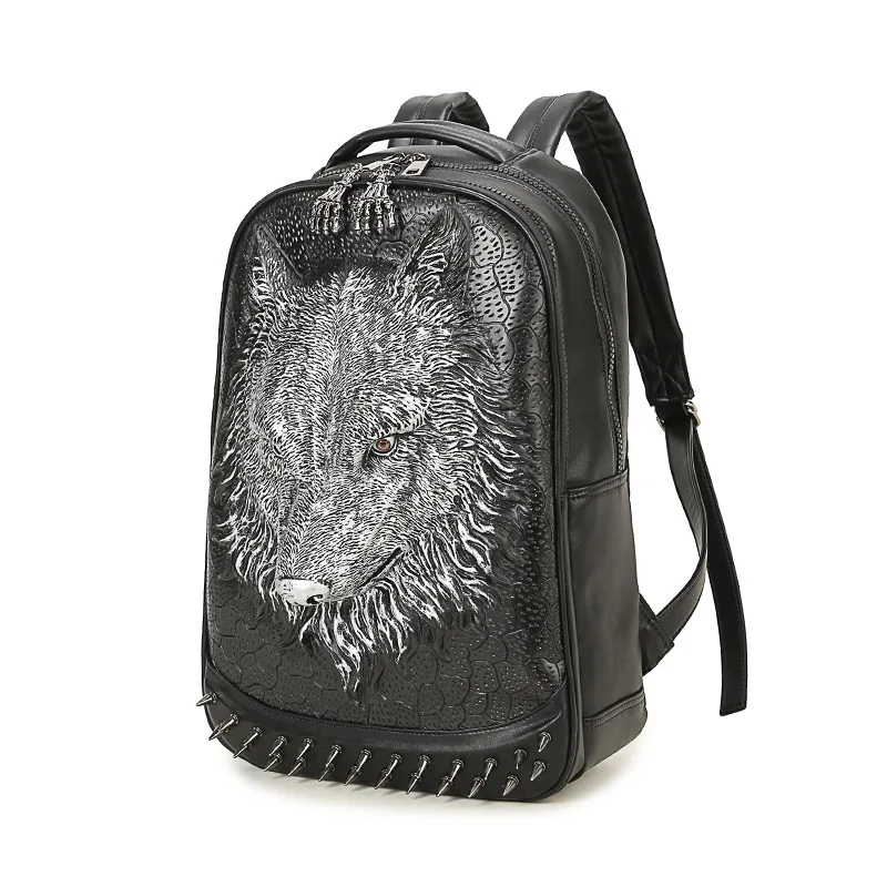 

Super Cool Style 3D Wolf Sharp Rivet Style Backpack Large Capacity Pc Pu Leather School Bag B82