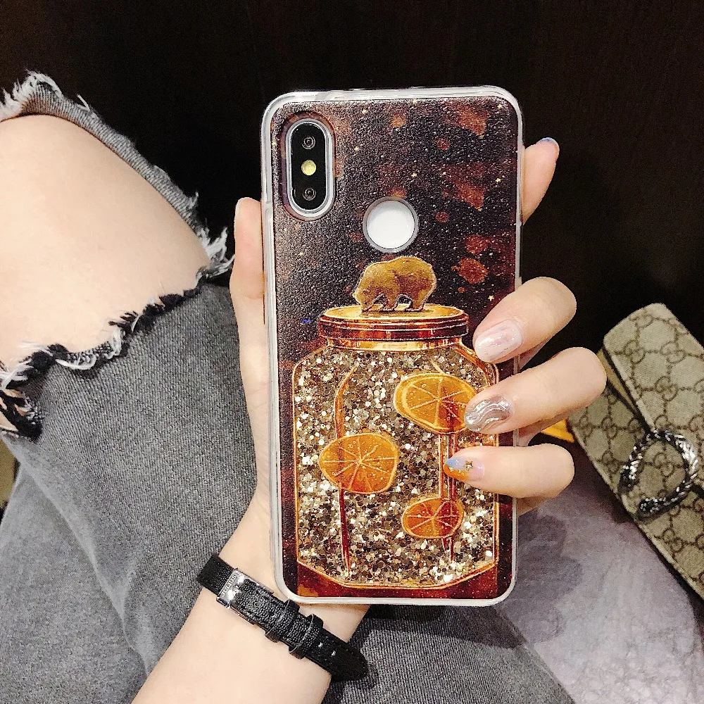 Для Xiaomi 5X 6X 8 9 SE F1 модный Мишка зыбучий песок динамический Жидкий блеск для Redmi 5 7