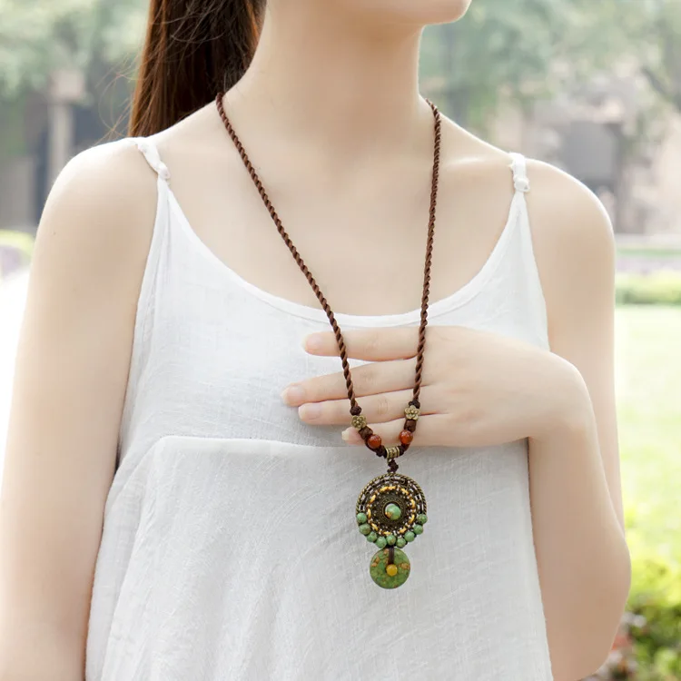 

Vintage jewelry stone beads pendant necklace long sweater chain handmade new arrival women necklace wholesale 0512