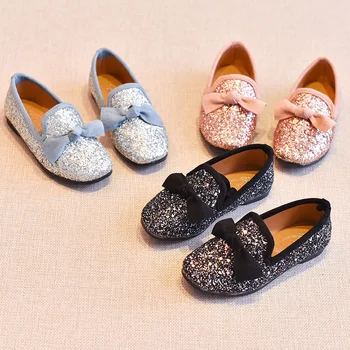 

Girls Shoes With Bow Knot Flats Slip On Bling Loafers Glitter Kids Children Shoes Princess Shoes 3-11 years old