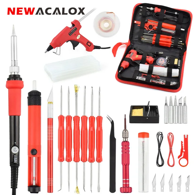 NEWACALOX 220 В/110 В 60 Вт Регулируемая температура ESD паяльник Комплект распайки насос паяльник Стенд Пинцет мультиметр