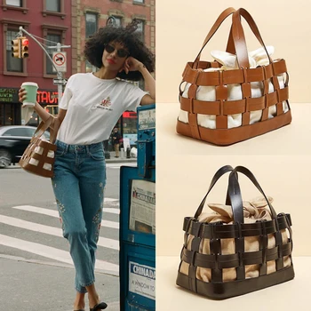 

Women's Handbags Totes Beach Bag Weaving PU Leather Hollow Out Shopping Basket Bag Luxury Handbags Bags Designer Bolsa Feminina