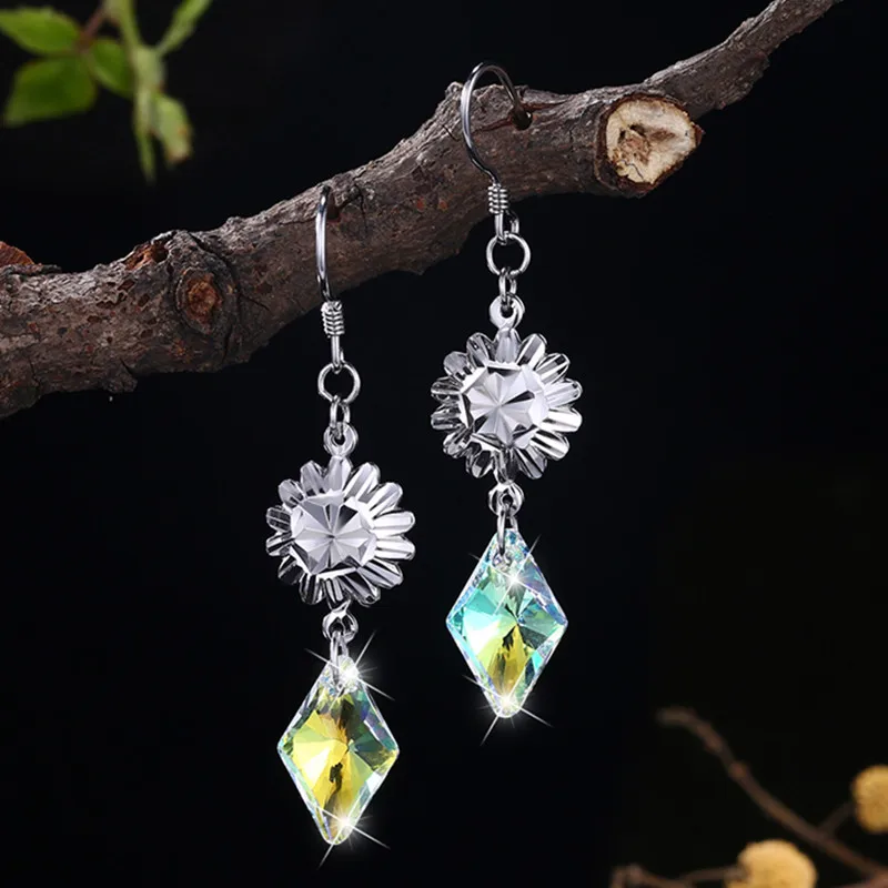 Подвеска ромб & серьги люстры с разноцветными кристаллами от Swarovski простые