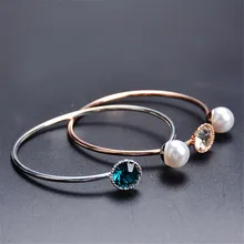 Silver Plated Imitation Pearl Open Bangles Women Crystal Cuff Bracelet Cubic Zirconia Rhinestone Charm Jewelry Adjustable Silver Plated Imitation Pearl Open Bangles Women Crystal Cuff Bracelet Cubic Zirconia Rhinestone Charm Jewelry Adjustable