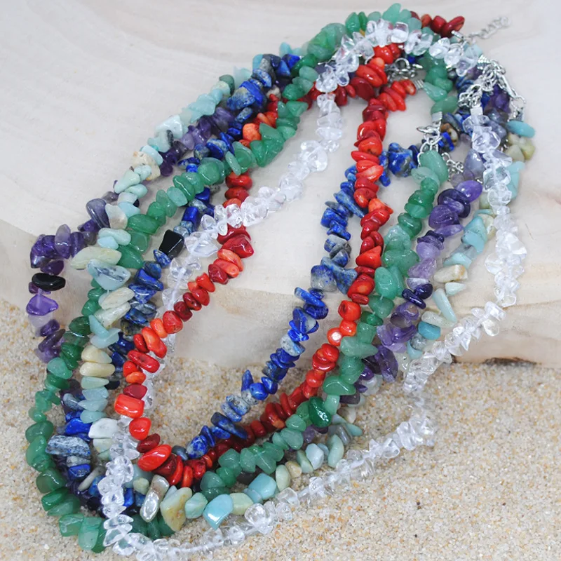

Simple Natural Gems Stone Beaded Necklaces Women Irregular Nuggets Real Amethysts Aventurine Lapis Lazuli Stone Choker Necklaces