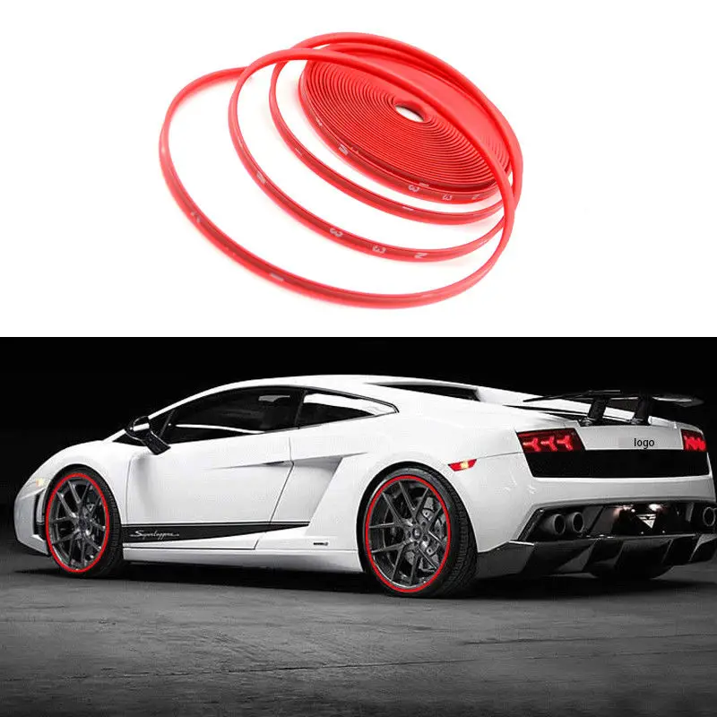 2018 26FT Red Car Wheel Hub Rim Trim Tire Ring Guard Rubber Strip Protector Decor font