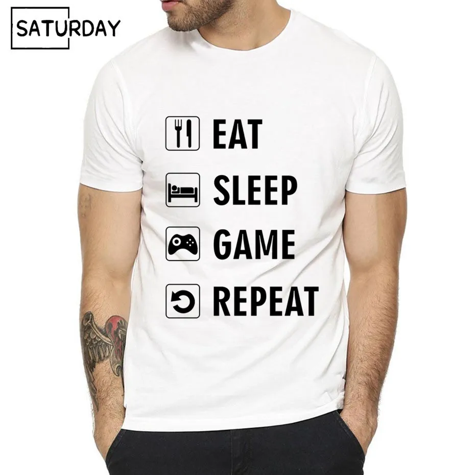 Мужская забавная футболка с принтом Eat Sleep Game Repeat Gamer летняя повседневная