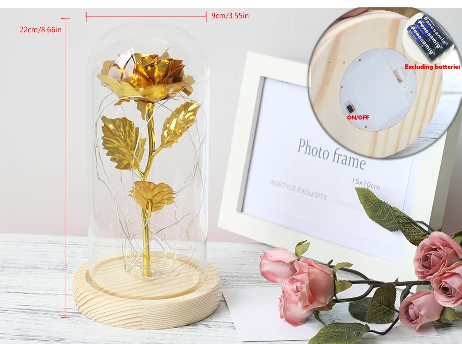 NEW Beauty And Beast Eternal Flower Rose In Flask Wedding Decoration Artificial Flowers In Glass Cover For Valentine's Day Gifts