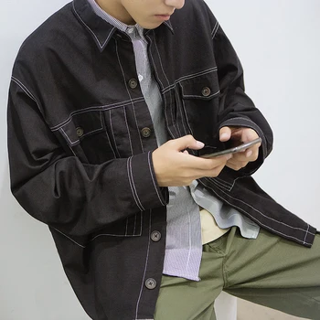 

2019 Spring And Autumn New Youth Male Japanese Retro Solid Color Single-breasted Tooling Function Jacket Tide Black /Green M-2XL