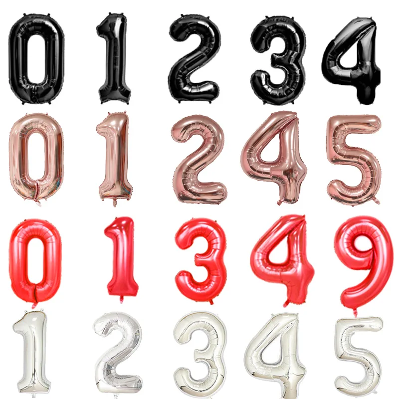 

1pc 40inch Rose Gold digital helium Balloon Red Black Foil Baloon Number Globos Birthday Wedding Party Decoration Digit Ballon
