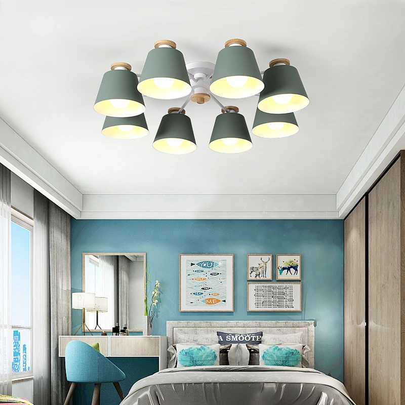 Günstige LukLoy Nordic LED Decke licht Eisen Lampenschirm Für Wohnzimmer Suspendsion Leuchten Lamparas Colgantes Holz Glanz