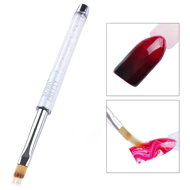 1 шт градиентная Кисть для ногтей ручка для рисования УФ-гель Кисть для рисования Стразы с деревянной ручкой Инструмент для маникюра - Цвет: White