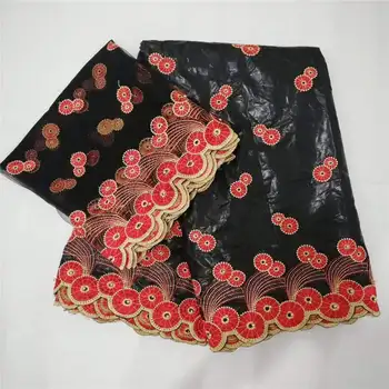 

2018 New Design 5Yards+2Yards Beaded African Lace Fabric High Quality Black Bazin Riche Getzner With French Net Lace Blouse