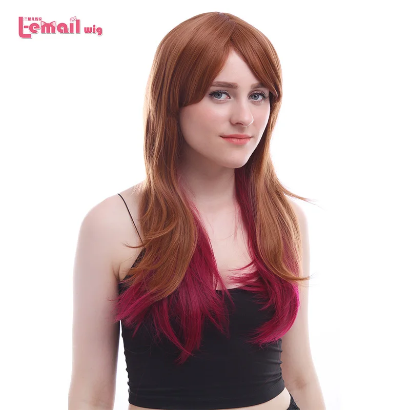 L email wig 60cm Long Women Cosplay Wigs Mixed Color Straight Heat
