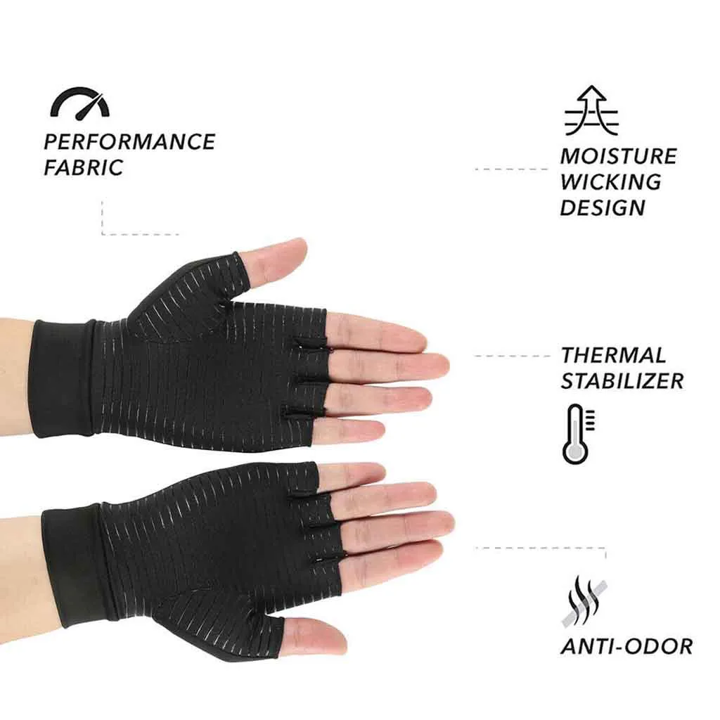 Компрессионные перчатки при артрите в помещении, спортивные медные волокна, медицинские перчатки с половинным пальцем, подходят для