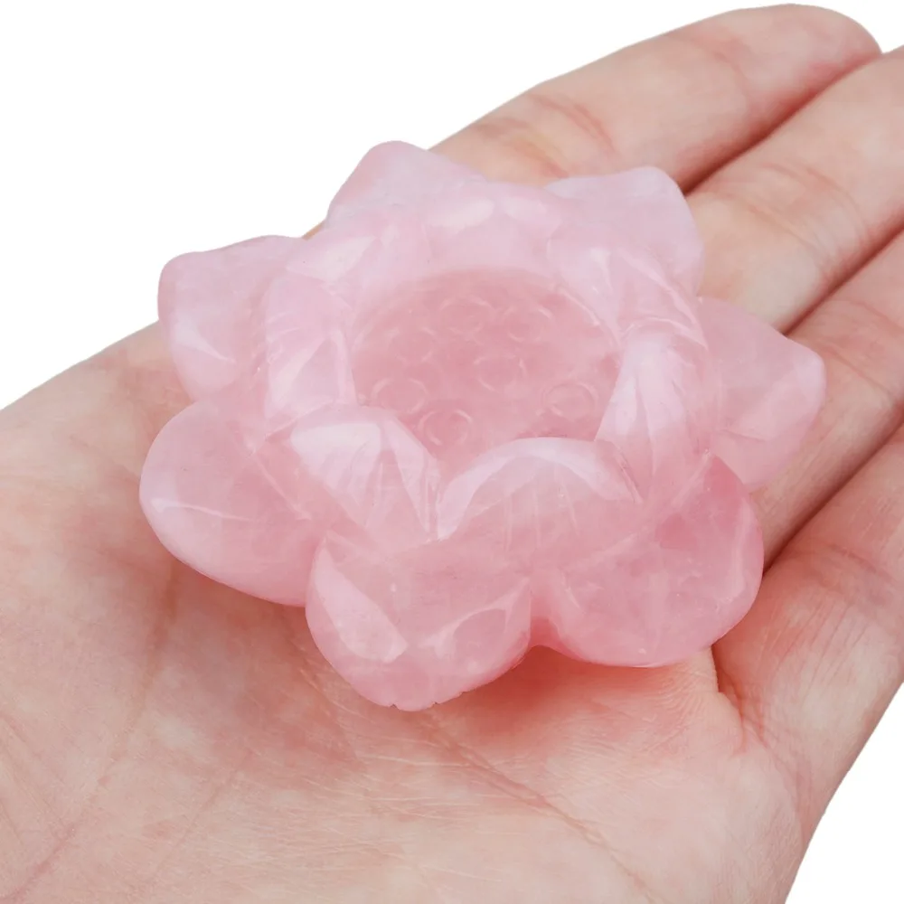 

TUMBEELLUWA 2" Healing Crystals Rose Quartz Lotus Flower Crystal Ball Stand Office/Home Decor