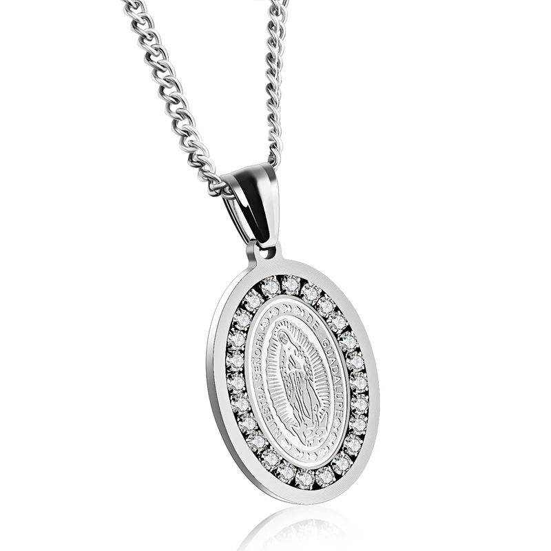

Virgin Mary Pendant unisex Necklace Stainless Steel Men Christian Jewelry Lady of Guadalupe Miraculous Oval Medal Necklace chain
