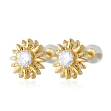 Для мужчин хип-хоп серьгу Медь Материал AAA камень CZ Bling льдом подсолнечника серьги Для мужчин рок ювелирные изделия цвета: золотистый, серебристый цвет