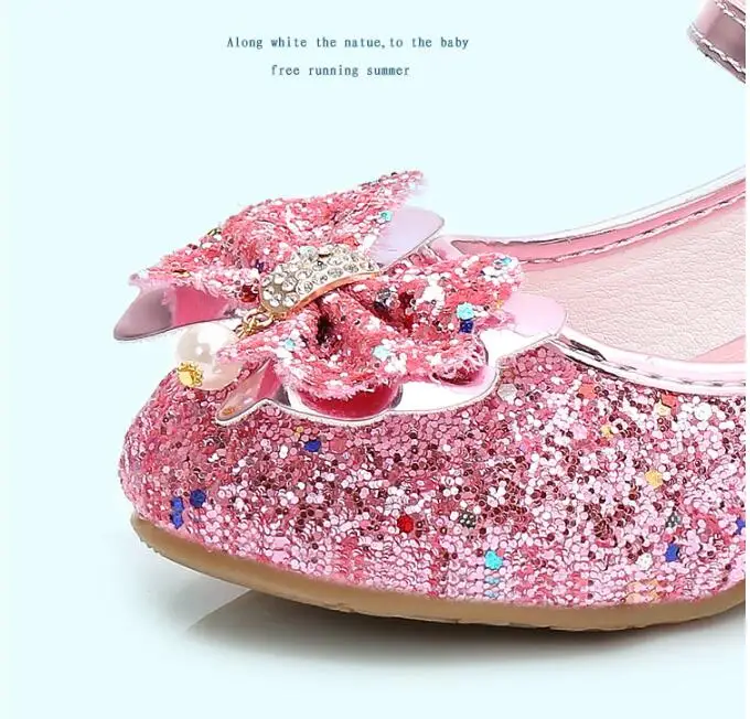 Демисезонный Элегантные модельные туфли нарядные шлепанцы для 3-12Years девушки свадебное Танцы сандалии-балетки дети со стразами туфли на