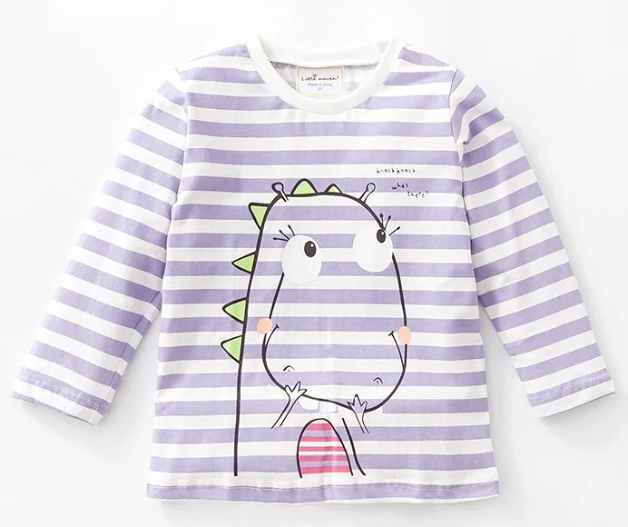 Little maven/детская брендовая одежда для маленьких девочек г., новая осенняя хлопковая футболка в полоску с длинными рукавами и принтом динозавра для девочек 51152 - Цвет: Лаванда