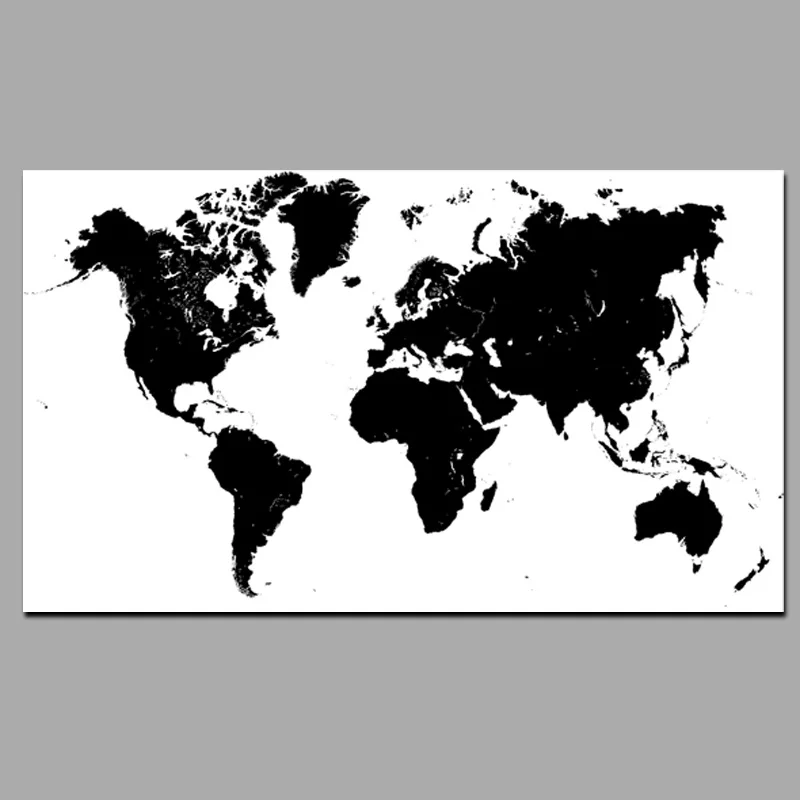 Black and White World Map Printed on Canvas