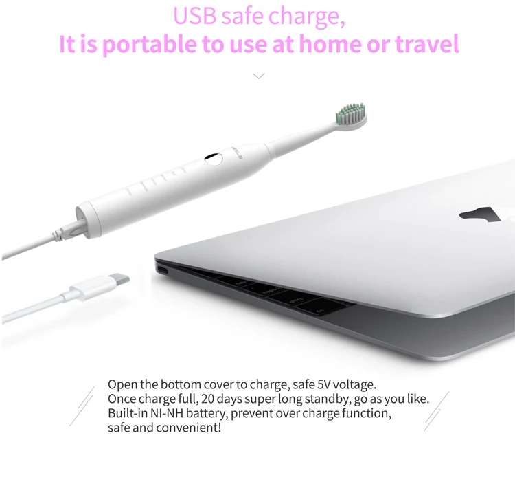 OJV Соник электрическая зубная щетка для взрослых таймер питания USB зарядное