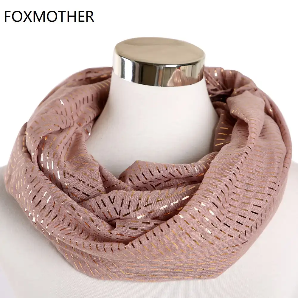Женский шарф хомут FOXMOTHER золотистый клетчатый в полоску с кольцом для отдыха