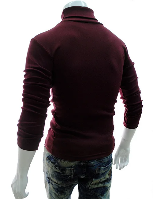 Бренд Модный популярный мужской тонкий зимний модный простой свитер с воротником-хомутом стрейчевая рубашка джемпер