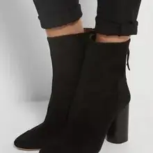 Зимние женские ботильоны ботинки черного цвета коробка каблуке кожаные ботинки тонкий каблук вечерние туфли, модные туфли с острым носком bota молния сзади