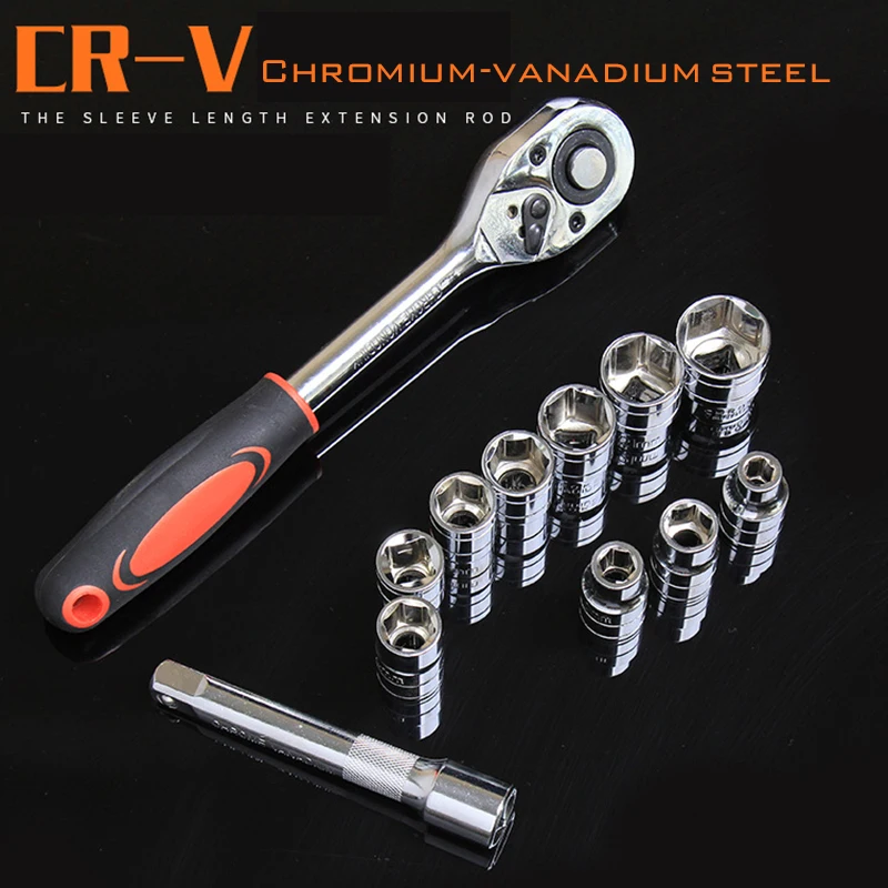 12pcs 1/2 inch CR-V Drive Ratchet Wrench Spanner Socket Wrench Set for Bicycle Motorcycle Car Repairing Tool Set Common Sockets