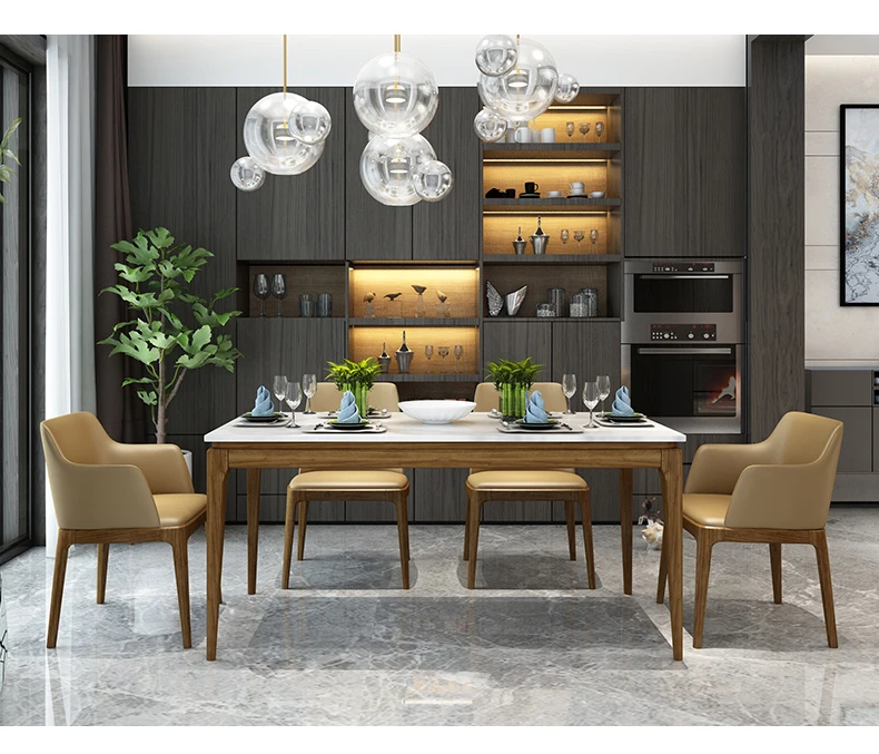 Stainless steel Dining Room Set Home Furniture minimalist modern marble dining table and 6 chairs mesa de jantar muebles comedor