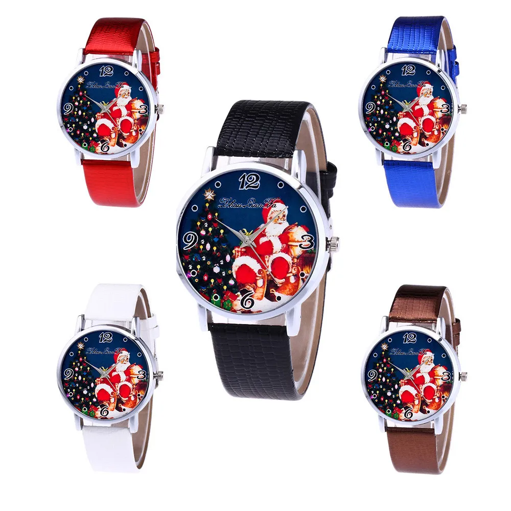 Женские часы из искусственной кожи, повседневные часы с Санта-Клаусом из нержавеющей стали, кварцевые часы в подарок на Рождество, horloges vrouwen a70