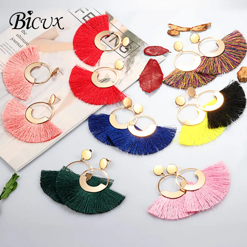 

BICUX Tassel Earrings For Women Fashion Statement Za 2019 Boho Big Gold Pompom Drop Fringed Femme Earrings Pendientes Jewelry