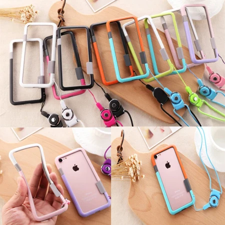 Goedkoop Voor iPhone 7 Plus Voor iphone 8 Plus Zachte TPU silicone Bumper Case Frame Cover Telefoon Case Met Nekband Touw keten