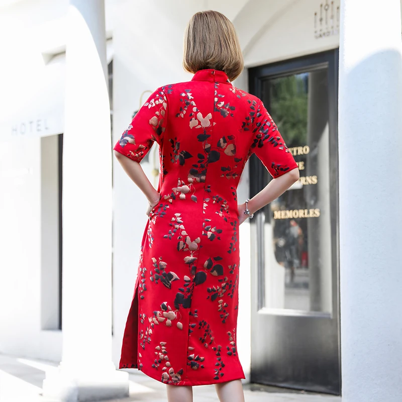Осень ретро Хепберн тонкий длинный cheongsam Мода свежий платье для девочек повседневные темперамент китайский стильное платье